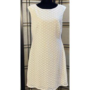 J Howard Sleeveless Lace Overlay Shift Dress Size 14 White Cream Beige Lined